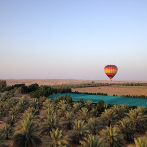 Sunrise hot air balloon ride over the desert of Dubai, UAE.